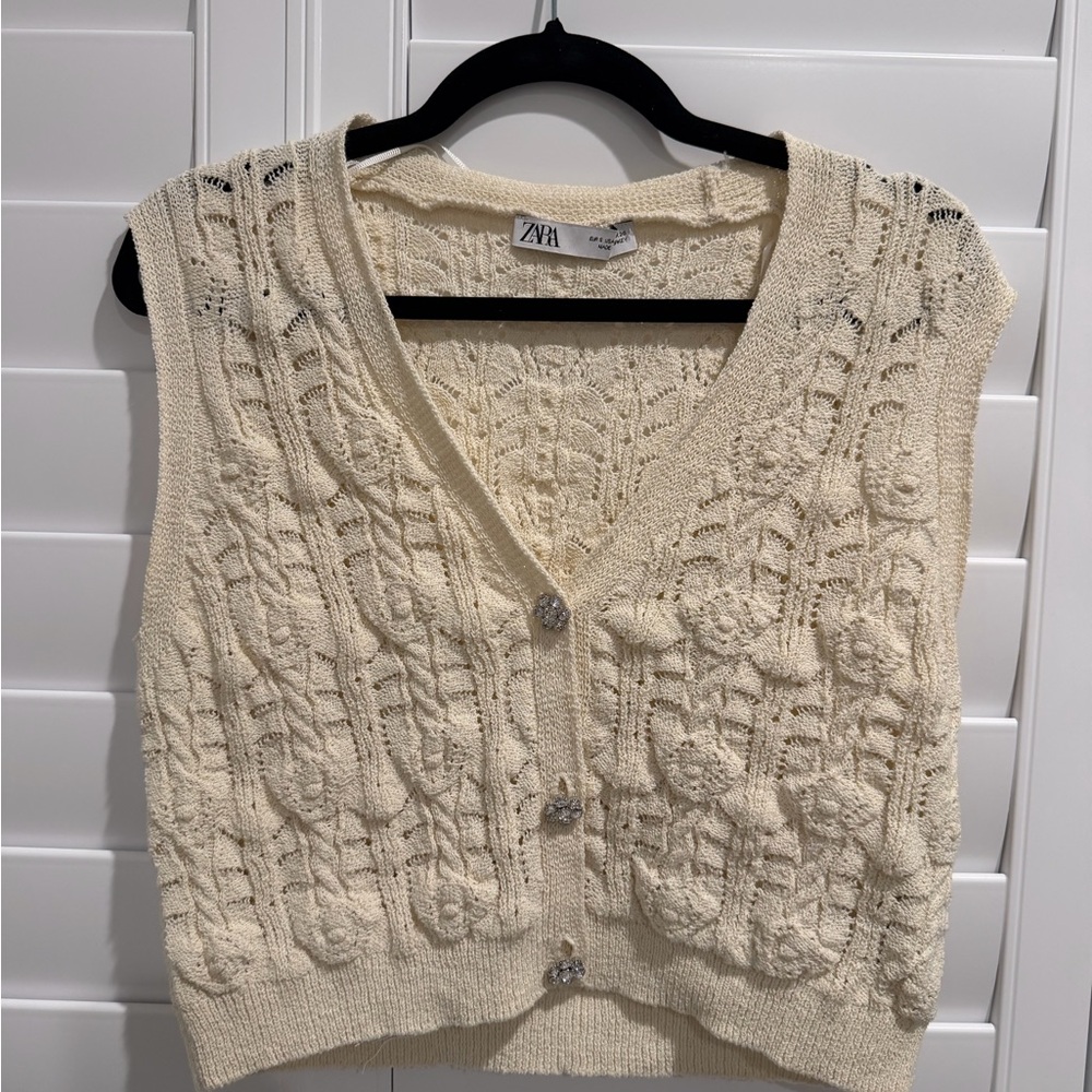 Zara Cream Knit Cardigan Vest